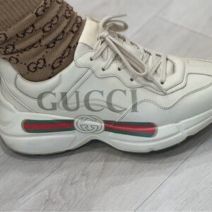Authentic Gucci Apollo Men's Off-White Sneakers with Red and Green US9 UK8 🇮🇹